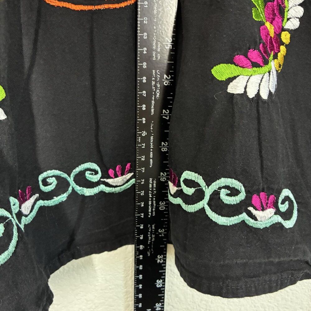 Mexican Embroidered Dress Womens M Black Floral Boho Short Cotton Tunic Peasant - Picture 6 of 9